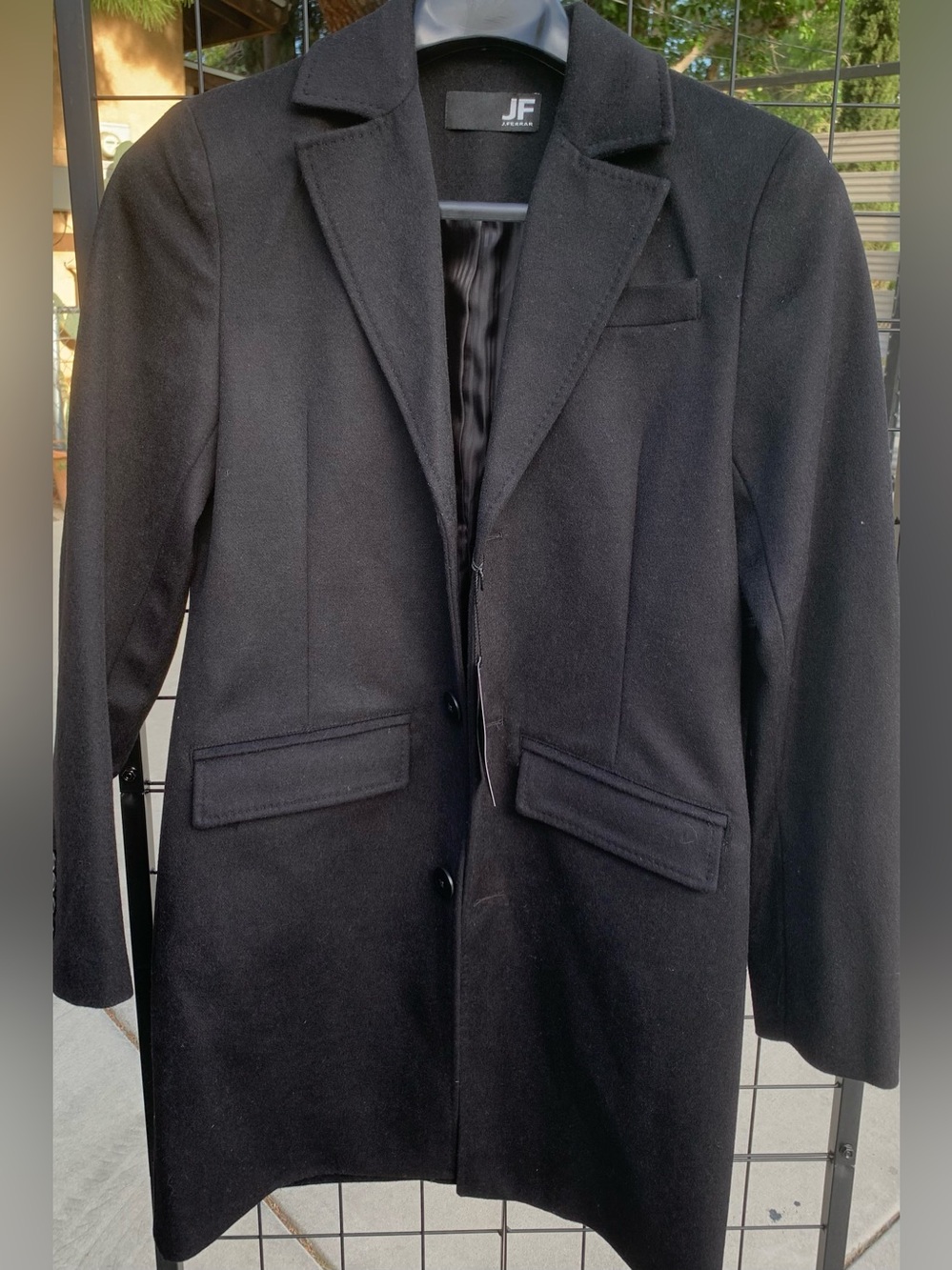 NWT Men’s JF Collection Black Wool Blend Single-Breasted Trench Coat